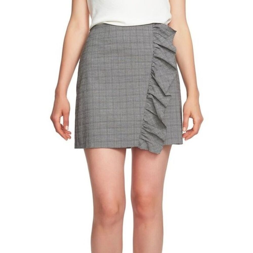 New Nordstrom 1.STATE Gray Glen Plaid Ruffle Plaid Miniskirt Size 12